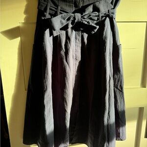 Sweet Claire Navy Linen-Like Cotton Midi Skirt Button Front